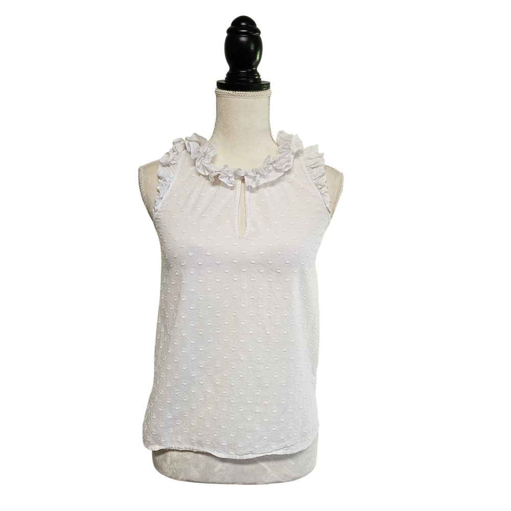 J. Crew White Ruffle Keyhole Neck Swiss Fot Semi-Sheer Sleeveless Top Size 0P